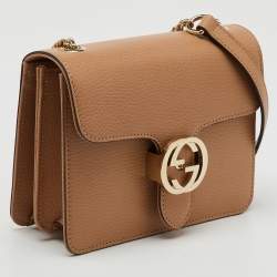 Gucci Beige Leather Dollar Interlocking G Flap Crossbody Bag