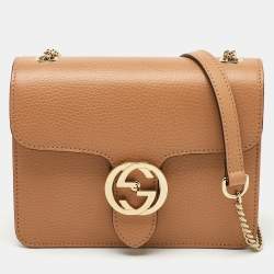 Gucci Beige Leather Dollar Interlocking G Flap Crossbody Bag