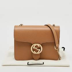 Gucci Beige Leather Dollar Interlocking G Flap Crossbody Bag