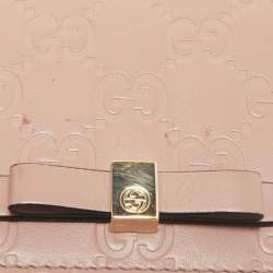 Gucci Blush Pink Microguccissima Leather Bow Card Case