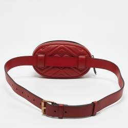 Gucci Red Matelassé Leather GG Marmont Belt Bag