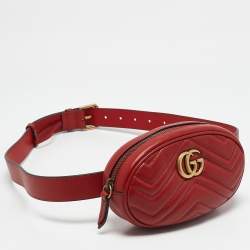 Gucci Red Matelassé Leather GG Marmont Belt Bag