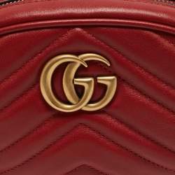Gucci Red Matelassé Leather GG Marmont Belt Bag