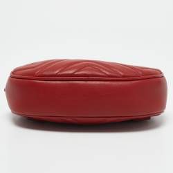 Gucci Red Matelassé Leather GG Marmont Belt Bag