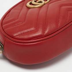 Gucci Red Matelassé Leather GG Marmont Belt Bag