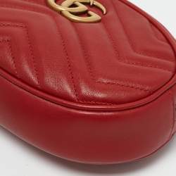 Gucci Red Matelassé Leather GG Marmont Belt Bag