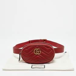Gucci Red Matelassé Leather GG Marmont Belt Bag