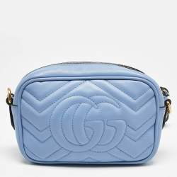 Gucci Blue Matelassé Leather Mini GG Marmont Camera Bag