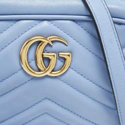 Gucci Blue Matelassé Leather Mini GG Marmont Camera Bag