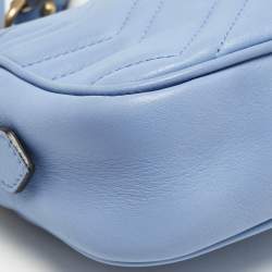 Gucci Blue Matelassé Leather Mini GG Marmont Camera Bag