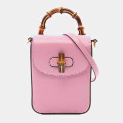 Gucci Pink Mini Calfskin Bamboo Top Handle Bag