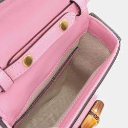 Gucci Pink Mini Calfskin Bamboo Top Handle Bag