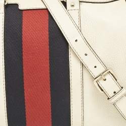 Gucci White Leather Vintage Web Medium Boston Bag