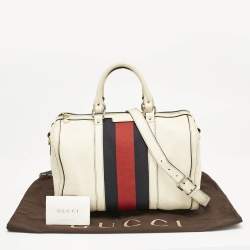 Gucci White Leather Vintage Web Medium Boston Bag
