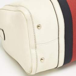 Gucci White Leather Vintage Web Medium Boston Bag