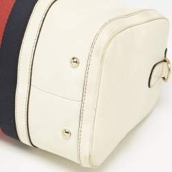 Gucci White Leather Vintage Web Medium Boston Bag