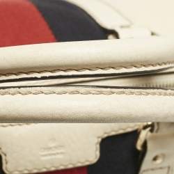 Gucci White Leather Vintage Web Medium Boston Bag