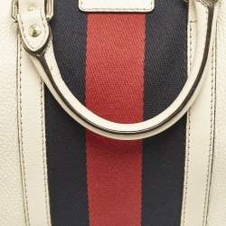 Gucci White Leather Vintage Web Medium Boston Bag
