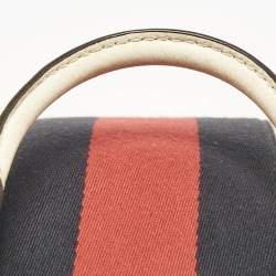 Gucci White Leather Vintage Web Medium Boston Bag