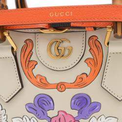 Gucci Ivory Floral Leather Diana Bamboo Mini Shoulder Bag