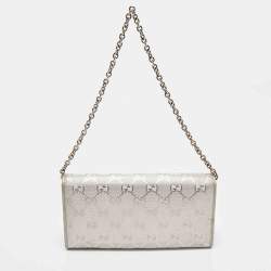 Gucci Metallic Grey GG Imprime Canvas Wallet on Chain