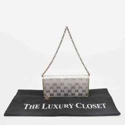 Gucci Metallic Grey GG Imprime Canvas Wallet on Chain