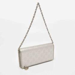 Gucci Metallic Grey GG Imprime Canvas Wallet on Chain