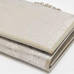 Gucci Metallic Grey GG Imprime Canvas Wallet on Chain