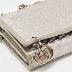 Gucci Metallic Grey GG Imprime Canvas Wallet on Chain