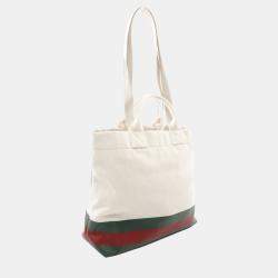 Gucci White Canvas Web Embossed Logo Tote