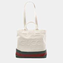 Gucci White Canvas Web Embossed Logo Tote