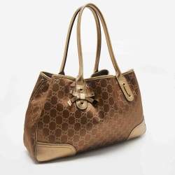 Gucci Bronze/Gold GG Fabric and Leather Princy Tote 