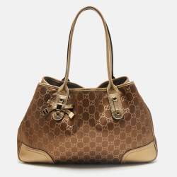 Gucci Bronze/Gold GG Fabric and Leather Princy Tote 