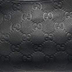 Gucci Black Guccissima Leather Emblem Chain Shoulder Bag