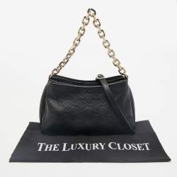 Gucci Black Guccissima Leather Emblem Chain Shoulder Bag