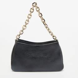 Gucci Black Guccissima Leather Emblem Chain Shoulder Bag