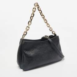 Gucci Black Guccissima Leather Emblem Chain Shoulder Bag