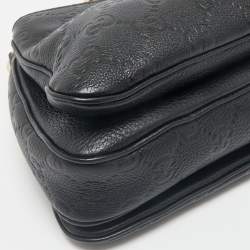 Gucci Black Guccissima Leather Emblem Chain Shoulder Bag