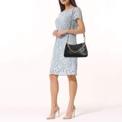 Gucci Black Guccissima Leather Emblem Chain Shoulder Bag