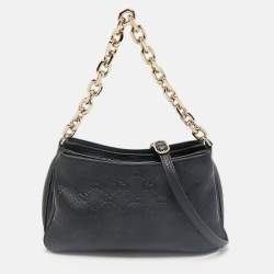 Gucci Black Guccissima Leather Emblem Chain Shoulder Bag