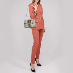 Gucci Black/White Watersnake Leather Small Web Chain Sylvie Shoulder Bag