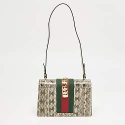 Gucci Black/White Watersnake Leather Small Web Chain Sylvie Shoulder Bag