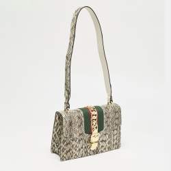 Gucci Black/White Watersnake Leather Small Web Chain Sylvie Shoulder Bag