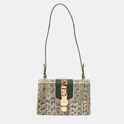 Gucci Black/White Watersnake Leather Small Web Chain Sylvie Shoulder Bag
