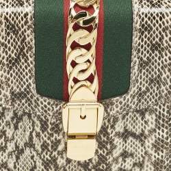Gucci Black/White Watersnake Leather Small Web Chain Sylvie Shoulder Bag
