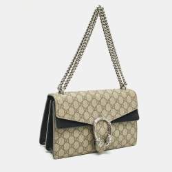 Gucci Black/Beige GG Supreme Canvas and Suede Small Dionysus Shoulder Bag