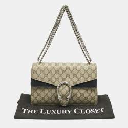 Gucci Black/Beige GG Supreme Canvas and Suede Small Dionysus Shoulder Bag