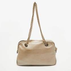 Gucci Metallic Beige Leather Medium Soho Chain Shoulder Bag
