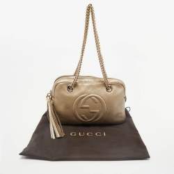 Gucci Metallic Beige Leather Medium Soho Chain Shoulder Bag