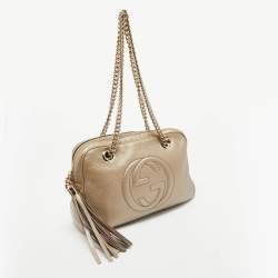 Gucci Metallic Beige Leather Medium Soho Chain Shoulder Bag